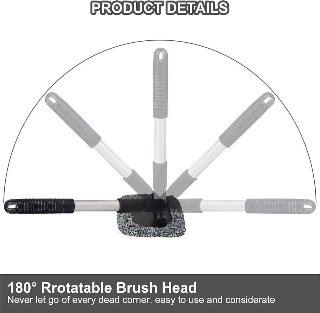Cepillo Limpieza Coche Cepillo Lavar Coche Telescópico Extraíble, Limpieza Coche Exterior Limpiador Parabrisas Con 180 Manija Giratoria, Kit Limpieza Coche Incluye 4 Limpiar Coche Almohadillas